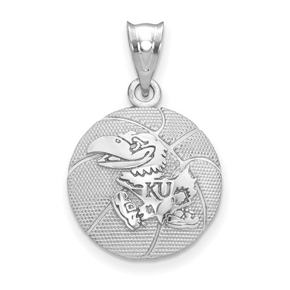 Kansas KU Jayhawks® Official NCAA® Licensed Sterling Silver Basketball Pendant Necklace
