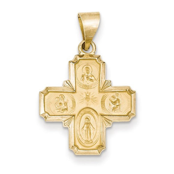 Petite Four Way Cross Medal in 14K White or Yellow Gold 22 x 18 - Roxx Fine Jewelry