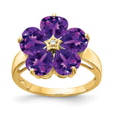 Flower Shaped Gemstone and Diamond Ring in 14K Yellow Gold