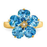 Flower Shaped Gemstone and Diamond Ring in 14K Yellow Gold