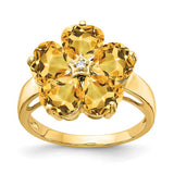 Flower Shaped Gemstone and Diamond Ring in 14K Yellow Gold