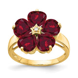 Flower Shaped Gemstone and Diamond Ring in 14K Yellow Gold
