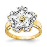 Flower Shaped Gemstone and Diamond Ring in 14K Yellow Gold