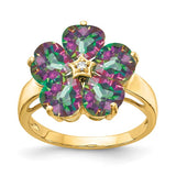 Flower Shaped Gemstone and Diamond Ring in 14K Yellow Gold