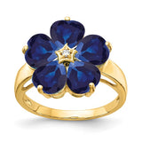 Flower Shaped Gemstone and Diamond Ring in 14K Yellow Gold