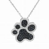 Black & White CZ Paw Print and Dog Bone Necklace and Bracelet