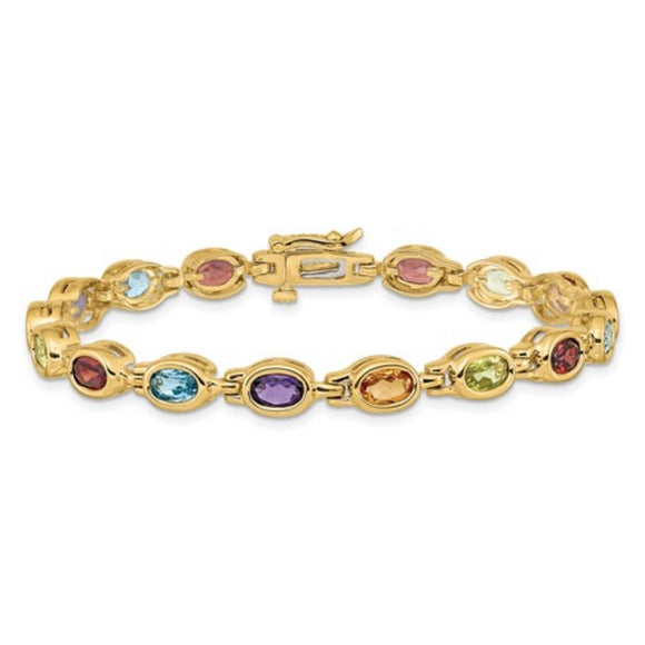 Oval Bezel-Set Rainbow Gemstone Bracelet in 14K Yellow Gold