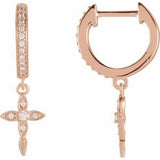 Vintage Inspired Cross Diamond Necklace and Earrings in 14K Yellow Gold