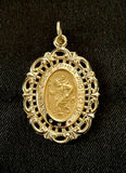 St. Christopher Medal Oval with Filigree Frame in 14K Yellow Gold
