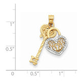 Lock and Key Pendant "Lucia" Heart Shaped Key in 14K White and Yellow Gold - Roxx Fine Jewelry