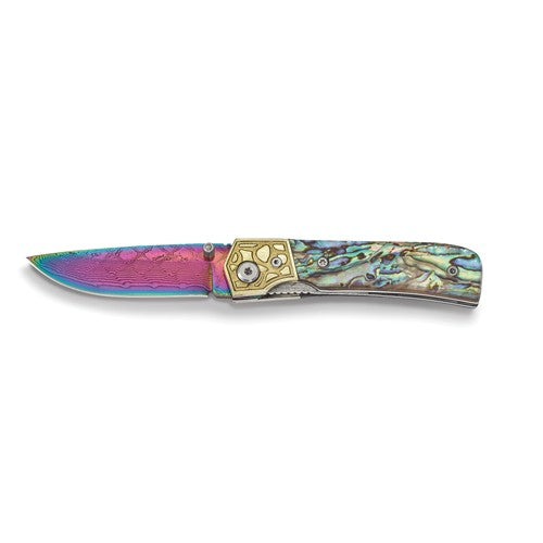 Luxury Pocket Knife Damascus Steel with Abalone Shell Inlay 6