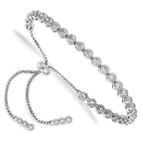 Sterling Shimmer™ Graduated CZ and Sterling Silver Bezel Set 3.75 Ct. Adjustable Bolo Bracelet - Roxx Fine Jewelry