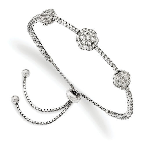 Sterling Shimmer™ CZ Sterling Silver Flower Charm Adjustable Bolo Bracelet - Roxx Fine Jewelry