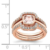 Faux and Fabulous™ 2.00 Ct Princess Morganite CZ Halo Wedding Ring in Rose-Gold-Plated over Sterling Silver - Roxx Fine Jewelry