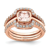 Faux and Fabulous™ 2.00 Ct Princess Morganite CZ Halo Wedding Ring in Rose-Gold-Plated over Sterling Silver - Roxx Fine Jewelry