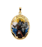 Scapular Medal Painted Porcelain with 14K Yellow Gold Frame