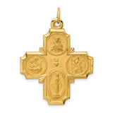Four Way Cross Pendant 37 x 27mm Satin Finish Polished Edge in 14K Yellow Gold - Roxx Fine Jewelry