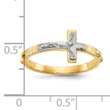 Rosary Ring with Sideways Cross Crucifix in Two-Tone 10K or 14K Gold