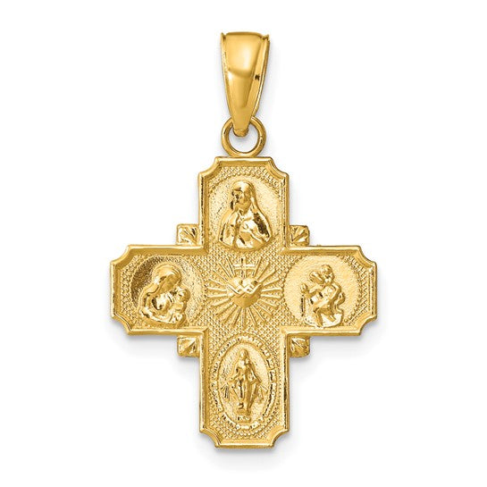 Four Way Cross Medal Pendant 29 x 19mm Polished in 10K Yellow Gold
