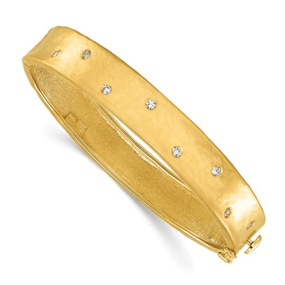 Gypsy Set Hammered Diamond Bangle Bracelet in 18K Yellow Gold