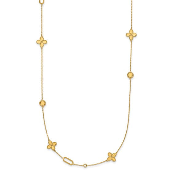 Petite Clover Dot Paper Clip Station Necklace in 14K Yellow Gold