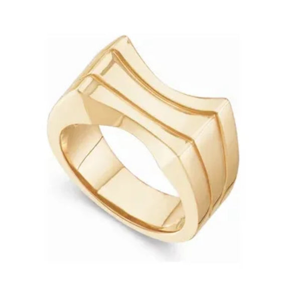 Triple Row Concave Stacked Ring in 14K Yellow Gold
