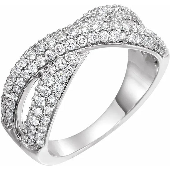 Criss Cross Triple Row Diamond Ring 1.00 Ct. in 14K White Gold