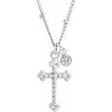 Beaded Cross Necklace with .06 Ct. Diamond Charm in 14K Gold or Sterling Silver