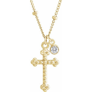 Beaded Cross Necklace with Diamond Charm