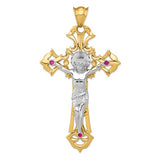Leslie's XL Two-Tone Ornate Crucifix with Ruby CZ Accents