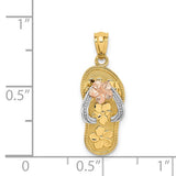 Plumeria Flower Flip Flop Hawaiian Gold Pendant in 14K Tri-Color Gold