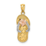 Plumeria Flower Flip Flop Hawaiian Gold Pendant in 14K Tri-Color Gold