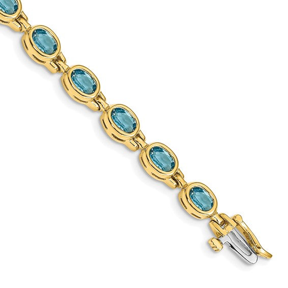 Swiss Blue Topaz Bracelet Bezel Set Oval in 14K Yellow Gold