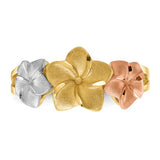 3 Plumeria Flower Hawaiian Gold Ring in 14K Tri-Color Gold