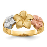3 Plumeria Flower Hawaiian Gold Ring in 14K Tri-Color Gold