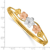 Plumeria Flower Hawaiian Gold Hinged Bangle Bracelet in 14K Tri-Color Gold