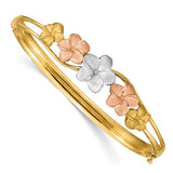 Plumeria Flower Hawaiian Gold Hinged Bangle Bracelet in 14K Tri-Color Gold