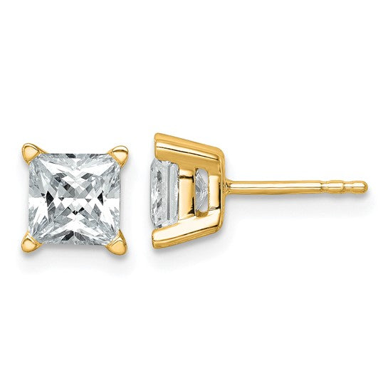 Princess Cut Lab Grown Diamond Stud Earrings .75 TCW in 14K Gold