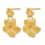 Double Plumeria Flower Hawaiian Gold Dangle Earrings in 14K Yellow Gold