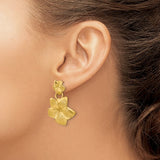 Double Plumeria Flower Hawaiian Gold Dangle Earrings in 14K Yellow Gold