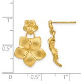Double Plumeria Flower Hawaiian Gold Dangle Earrings in 14K Yellow Gold