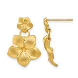 Double Plumeria Flower Hawaiian Gold Dangle Earrings in 14K Yellow Gold