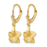 Plumeria Flower Hawaiian Gold Dangle Earrings in 14K Yellow Gold