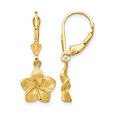 Plumeria Flower Hawaiian Gold Dangle Earrings in 14K Yellow Gold
