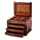 Jewelry Chest "Bombay" 3 Drawer African Bubinga Wood with Walnut Inlay