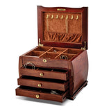 Jewelry Chest "Bombay" 3 Drawer African Bubinga Wood with Walnut Inlay