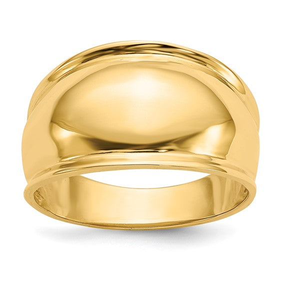Ridged Edge 10mm Dome Ring in 14K Yellow Gold