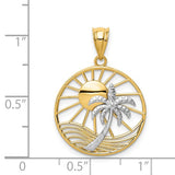 Tropical Sun and Palm Tree Pendant in 14K Gold