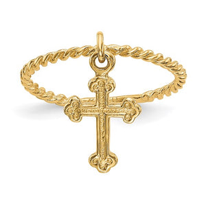 Cross Dangle Midi Stackable Ring in 14K Yellow Gold