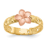 Plumeria Flower Hawaiian Gold Midi Ring in 14K Rose and Yellow Gold